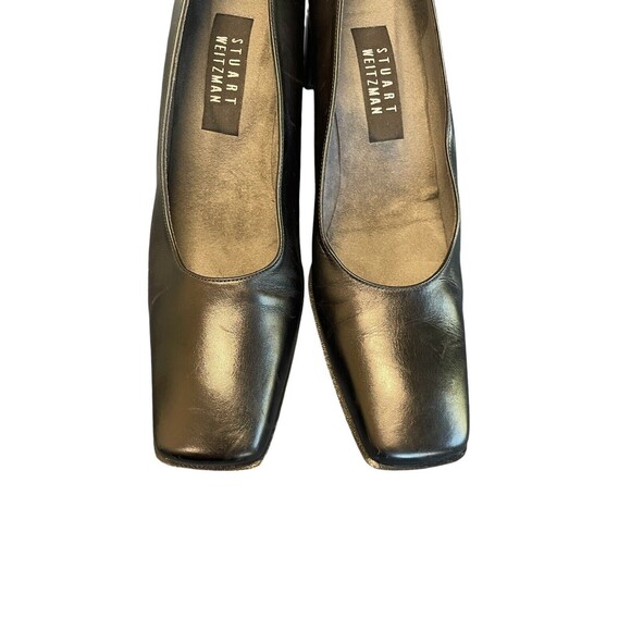 Stuart Weitzman Shoes Womens 8AAA Narrow Black Leather Pumps Square Toe Heels - Picture 2 of 12
